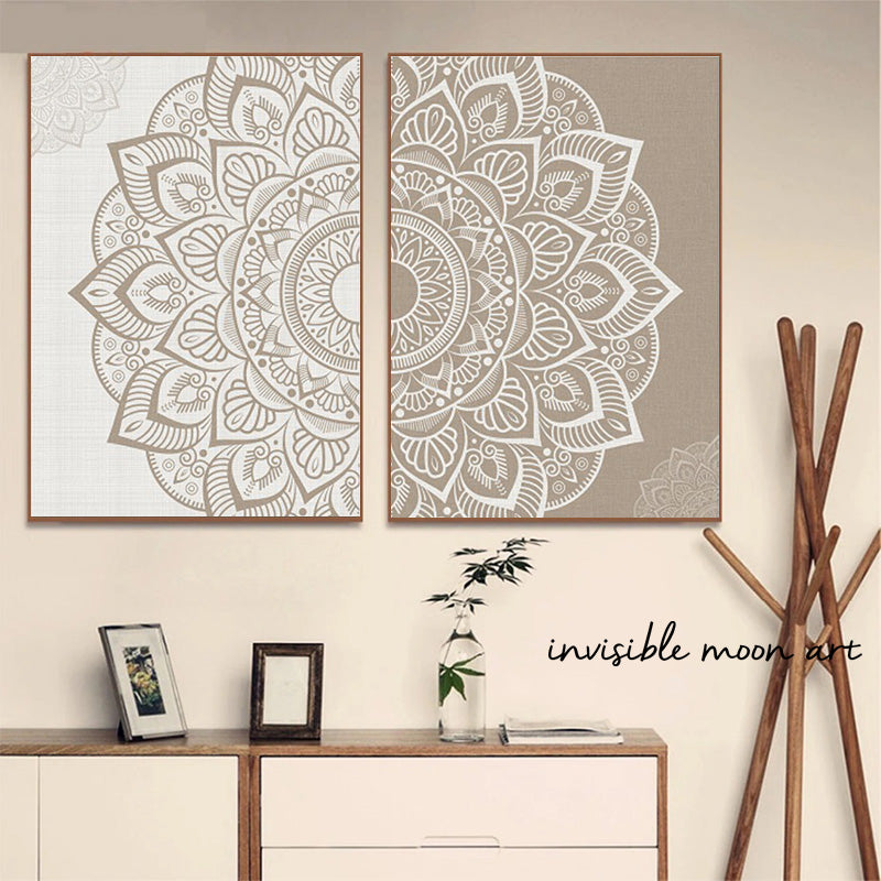 Abstract Mandala Flower Pattern Beige Bohemia Inhale Exhal Zen Art Posters Canvas Painting Wall Prints Pictures Room Home Decor