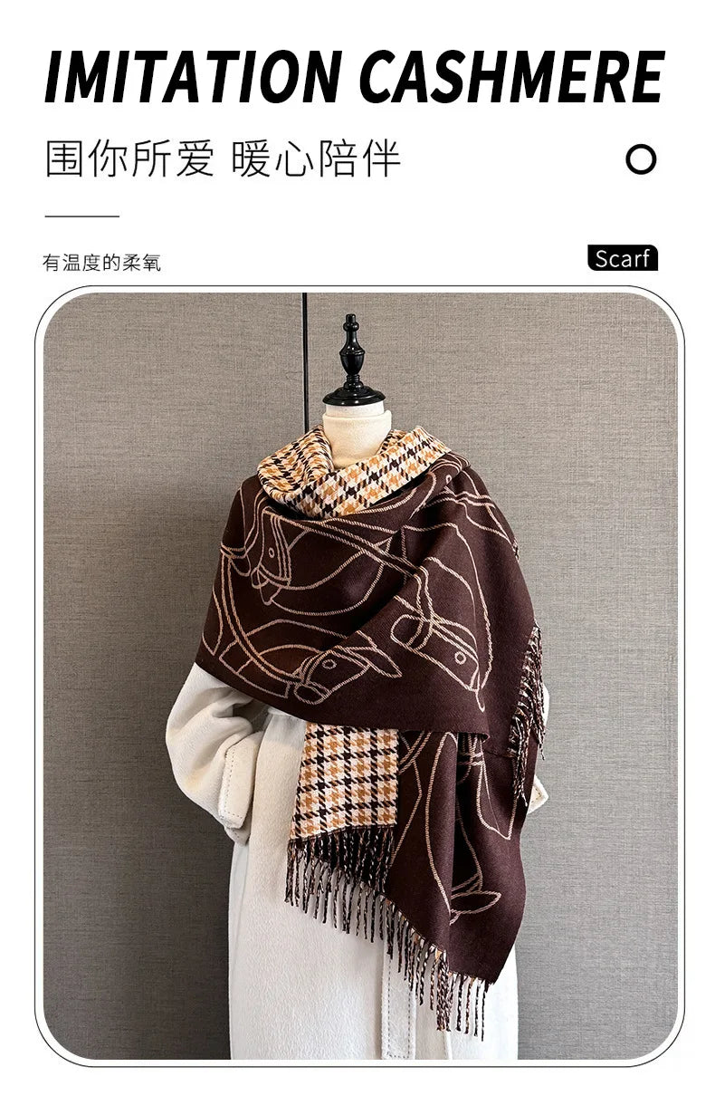Long Soft Double Sided Jacquard Scarf Women Winter Warm Thickened Shawl Wrap with Fringe for Outdoor Activities Scarves Hijab