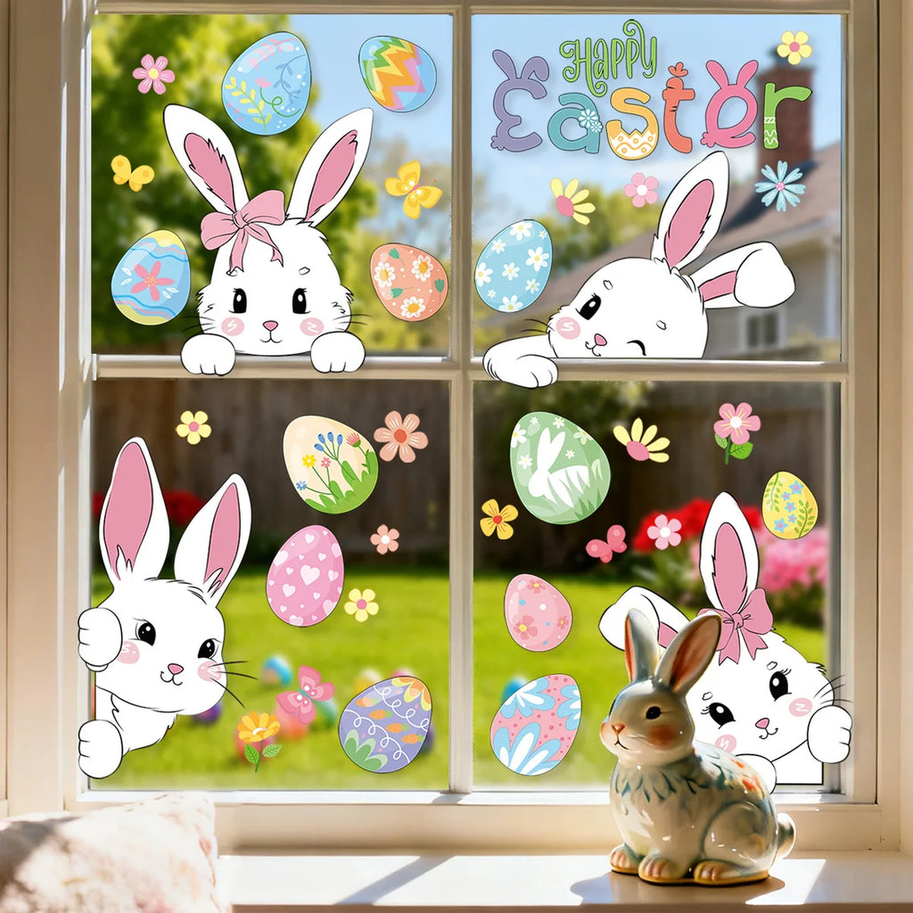 6 Sheets Happy Easter Decorations Window Clings Bunny Eggs No Glue Stickers Static Glass Decal Spring Party Home Decor Kids Gift