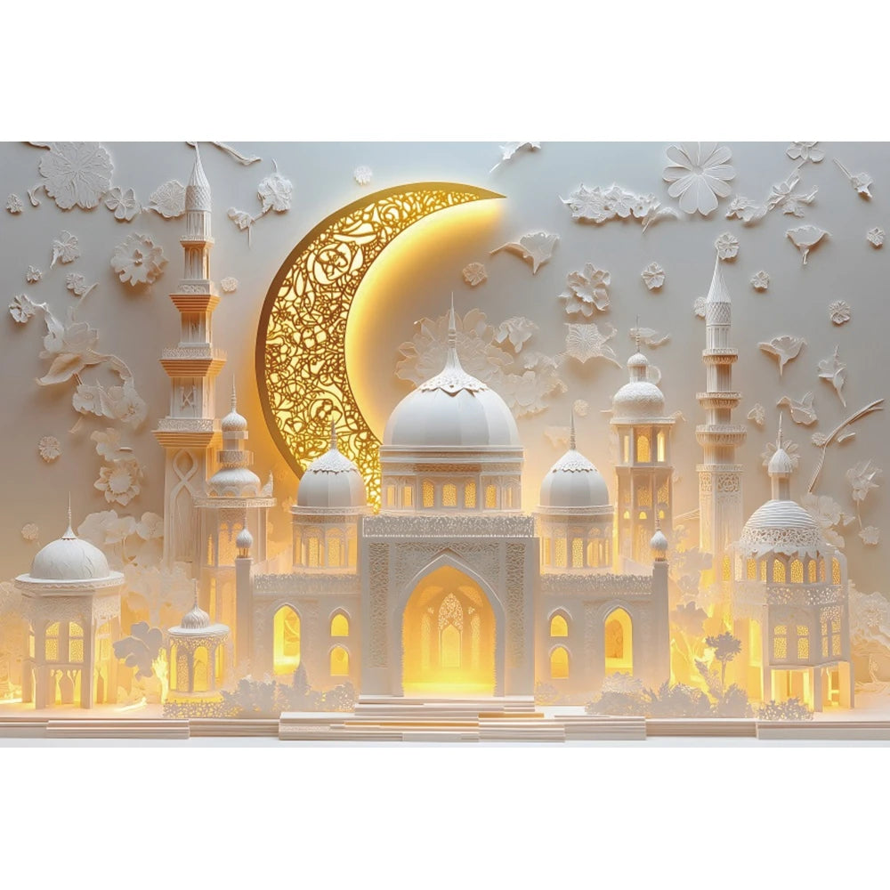 Eid Mubarak Backdrop Islamic Mosque Ramadan Aladdin Moroccan Golden Moon Lantern 2026Muslim Kareem Al Fitr Festival Photo Banner