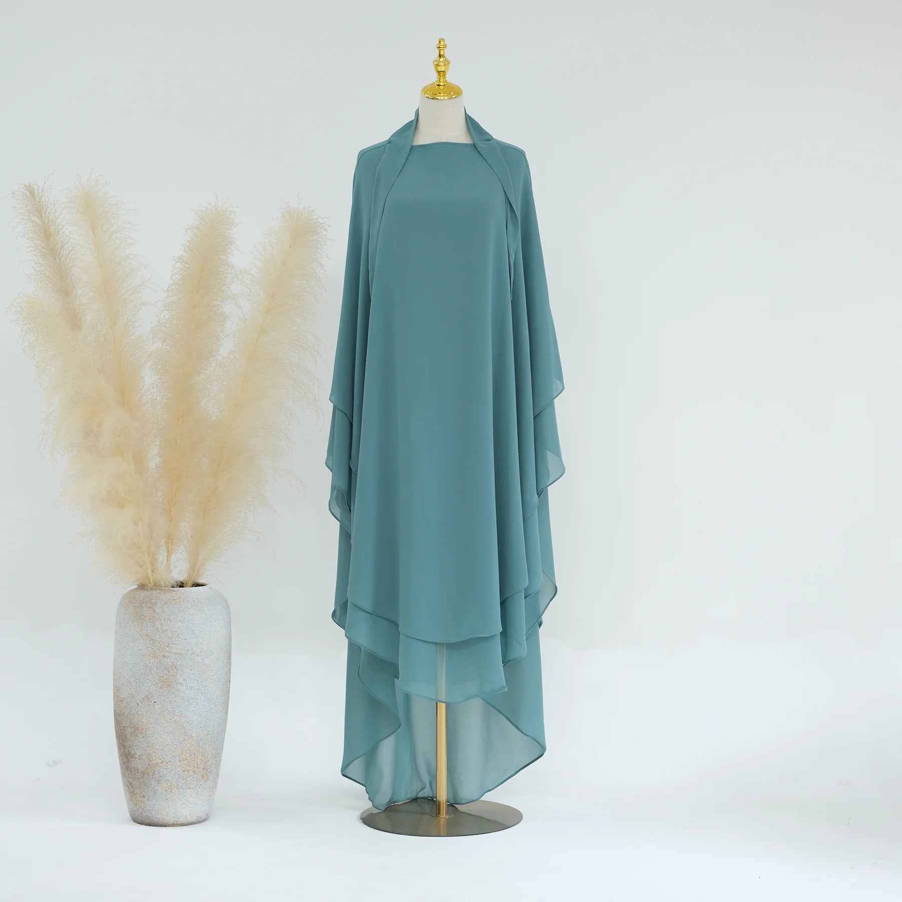 Extra Long Khimar Chiffon 2Layers Muslim Women Hijab Prayer Eid Hijabs Headscarf Shawl Veil Long Djellaba Niqab Ramadan scarf