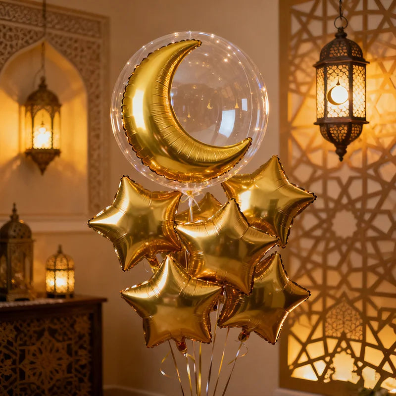 11pcs Golden Moon Star Balloon Set Ramadan Eid Al Fitr Decoration Birthday Party Supplies Photography Props Foil Balloon