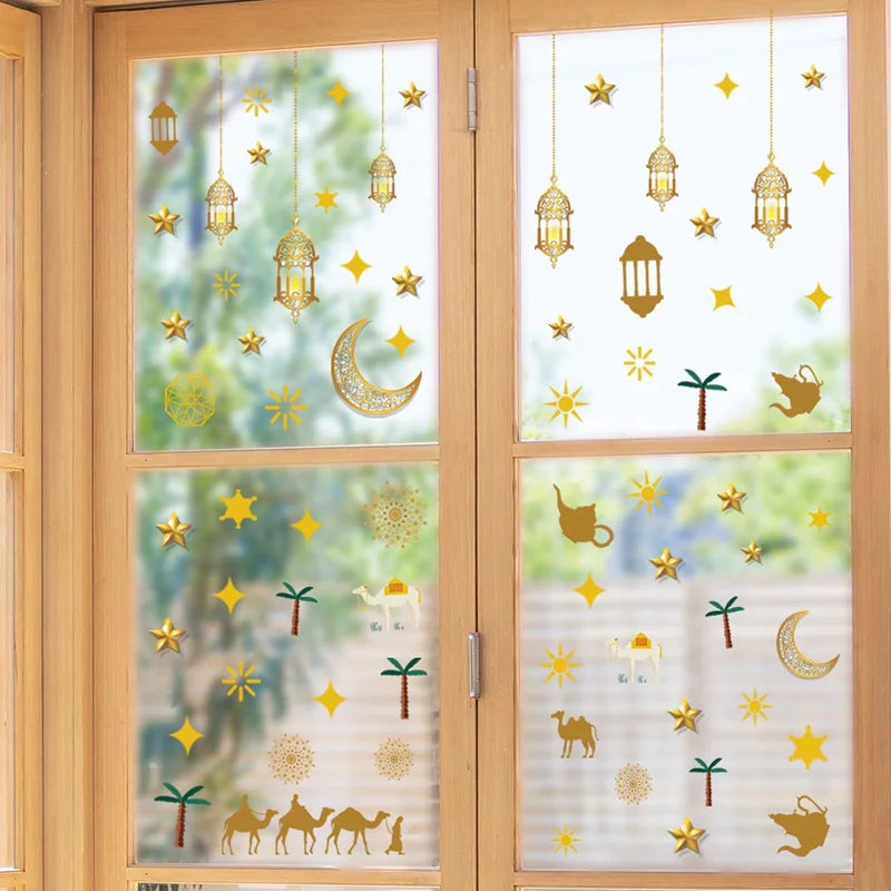 Eid Mubarak Window Stickers Ramadan Decorations for Home Islamic Muslim Party Decor Eid Al Adha Diy Wall Stickers Ramadan Kareem