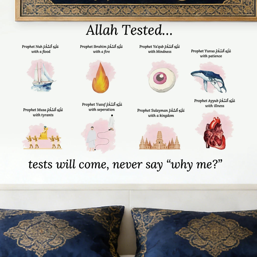 Islamic Allah Tested... Wall Sticker Muslim Decal Murals Use Eid Mubarak Gift study Hallway Living Room Interior Home Decor