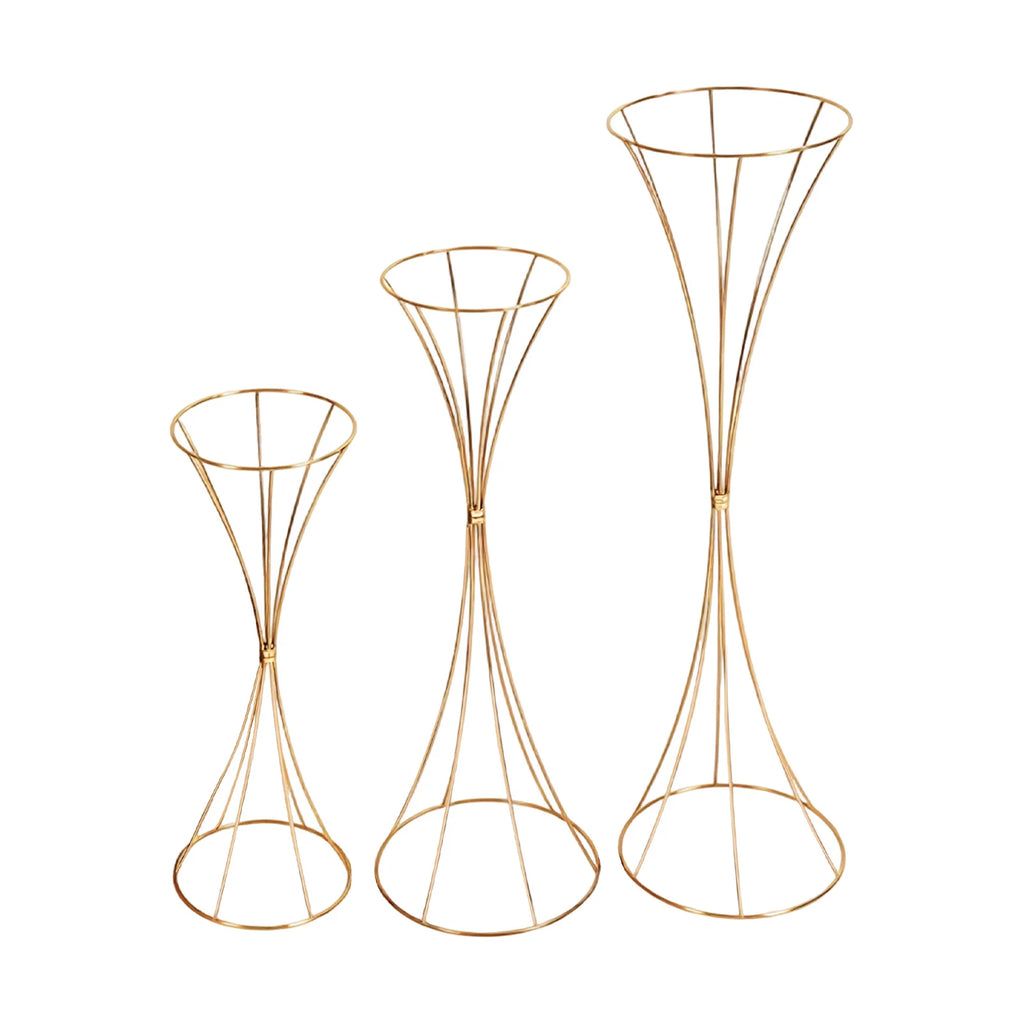 3PCS Hourglass-Shaped Golden Vase, Metal Wedding Centerpieces Vase, Flower Road Lead Stand for Table Wedding Party Banquet