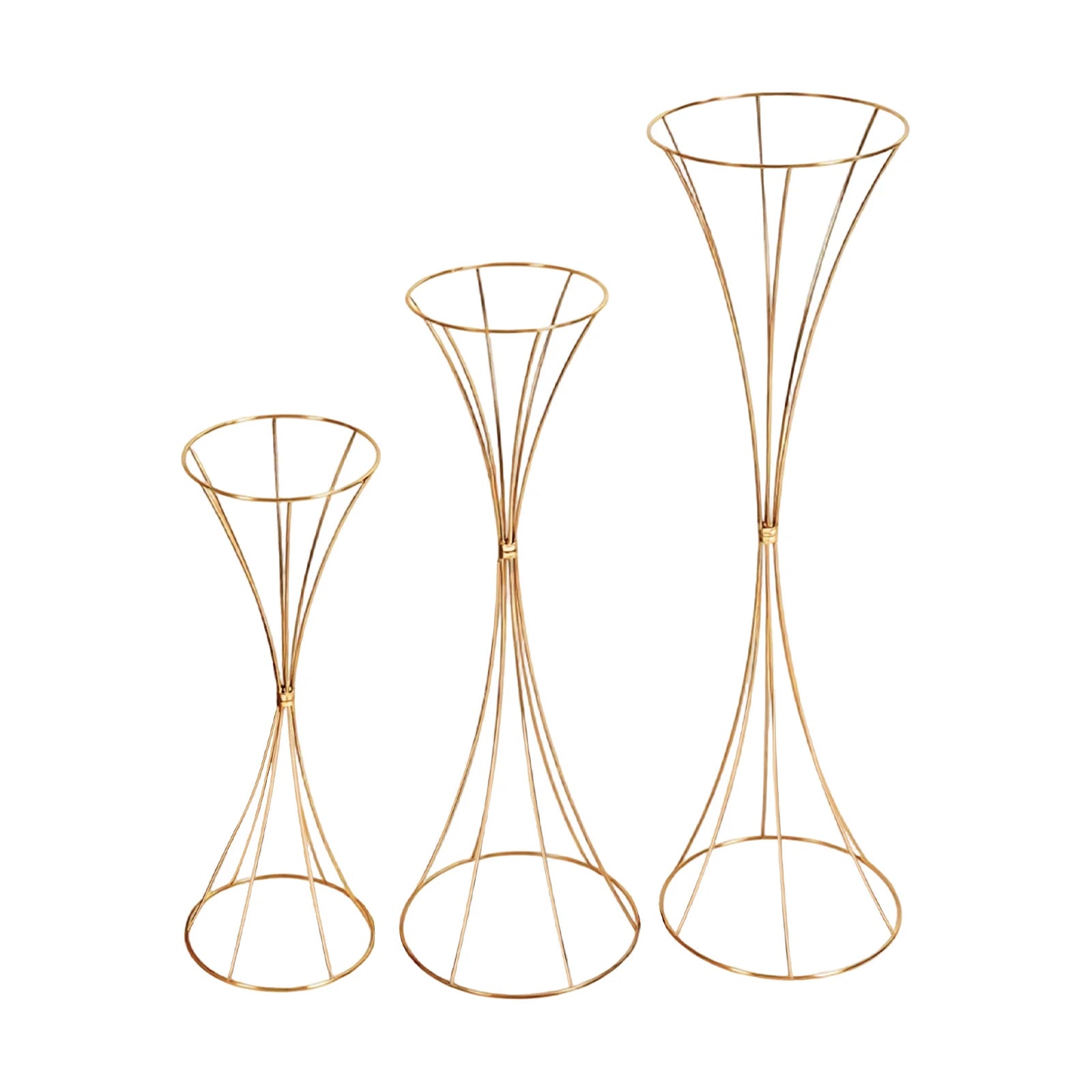 3PCS Hourglass-Shaped Golden Vase, Metal Wedding Centerpieces Vase, Flower Road Lead Stand for Table Wedding Party Banquet