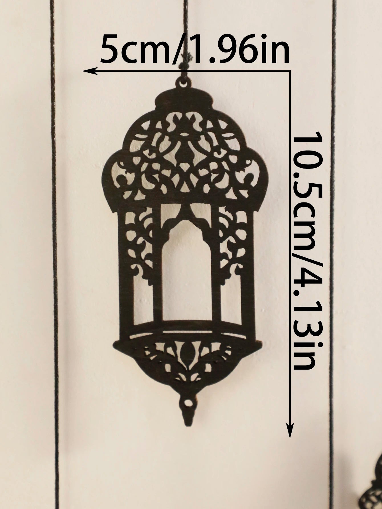 Wooden Wall Decor - Black Wooden Crescent Moon with Star Cutouts , Hanging Lanterns for Ramadan Eid, Islamic Festival Home Decor