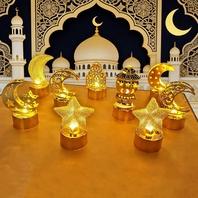 Ramadan Candlestick Islamic Prayer Candle Stick Mubarak Eid Mubarak Lamp Eid Al-Fitr Muslim Party Table Decor Lantern Light
