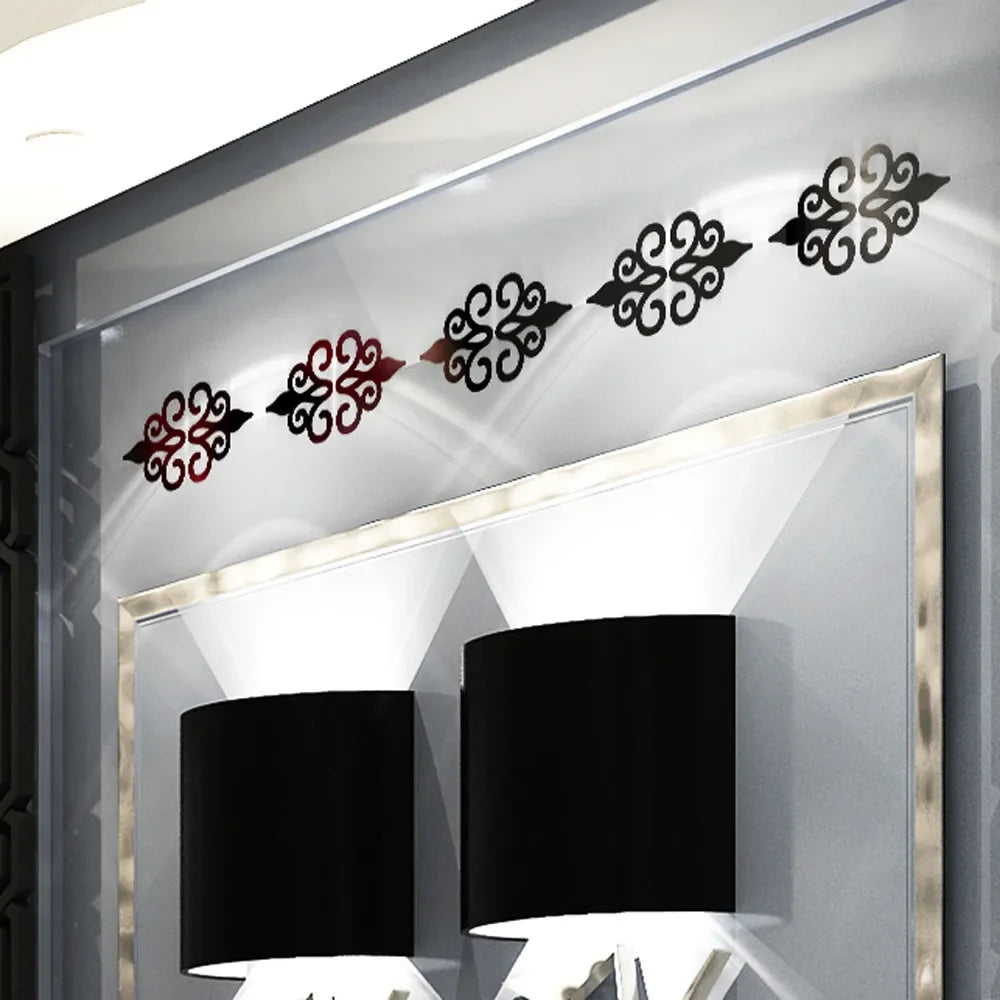 10Pcs 3D Acrylic Mirror Diagonal Lace Wall Stickers Porch Wardrobe Border Decoration Wall Decals Peel & Stick Home Decoration