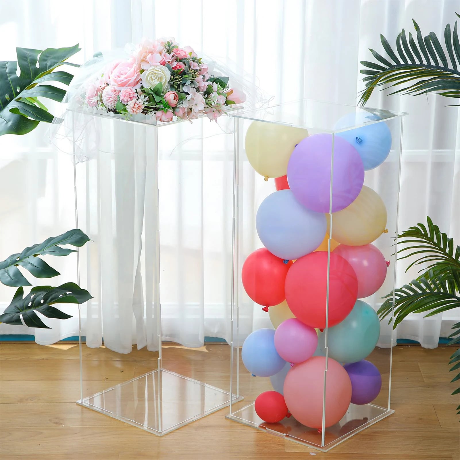 Acrylic Flower Stand, Clear Wedding Flower Stand, 11X11X39in Pedestal Riser for Birthday Parties, Wedding Decorations