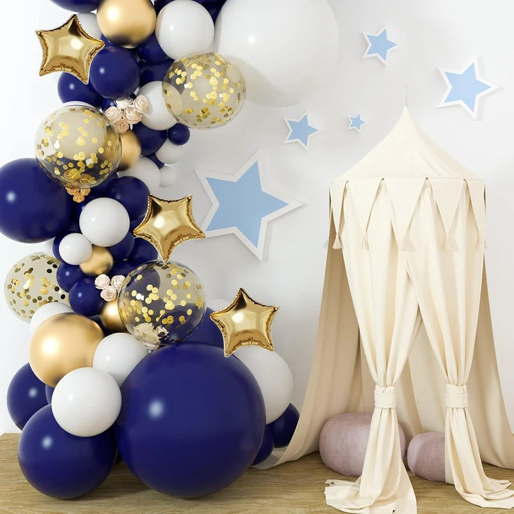 Navy Blue Balloons Arch Kit White Gold Confetti Balloon Garland Gold Star Foil Globos Birthday Party Wedding Graduation Decor