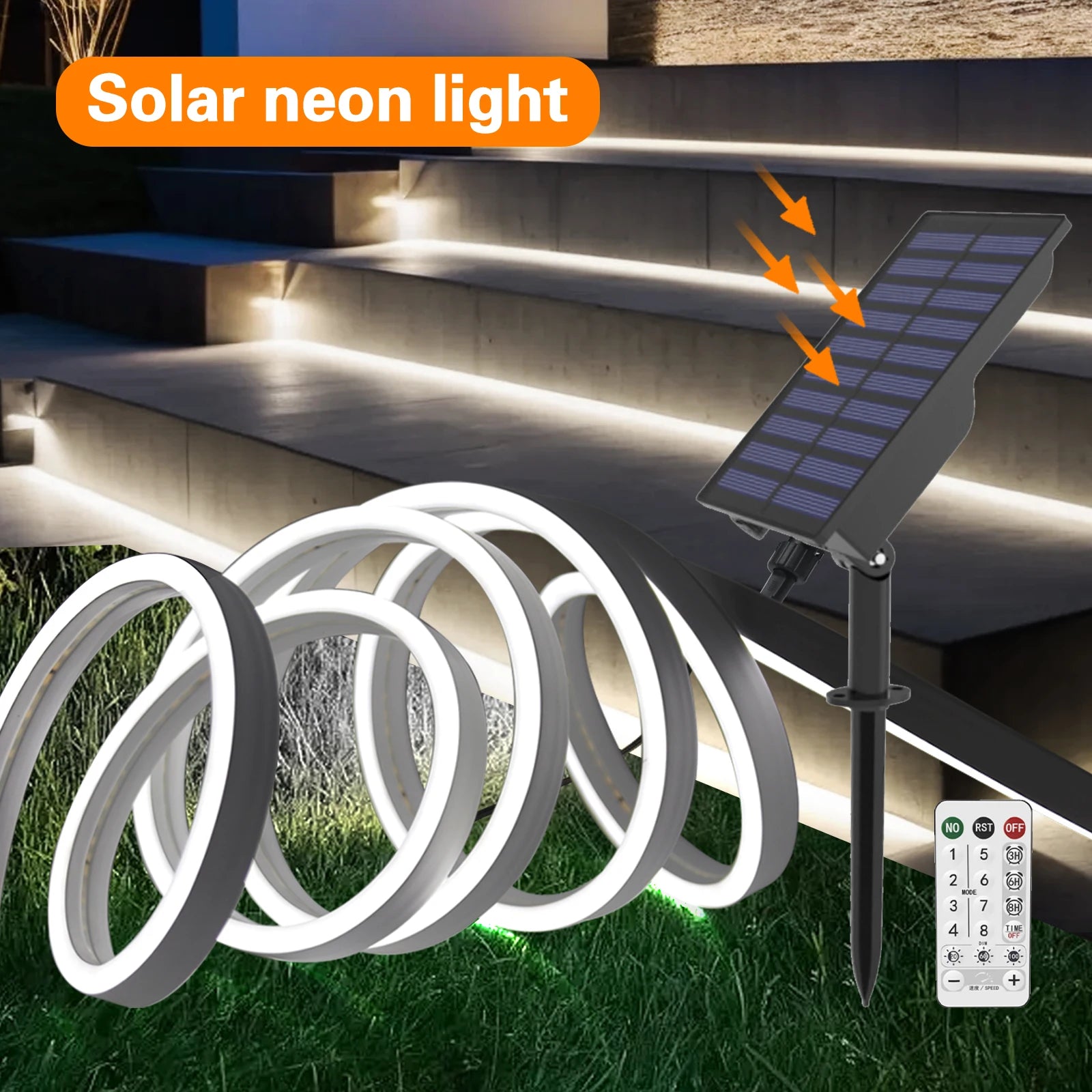 10M Solar Neon LED Strip Outdoor Pool IP67 Waterproof Flexible 2835 LED Tape Light Sign With Remote 24V 120LEDs/M Tube Diode