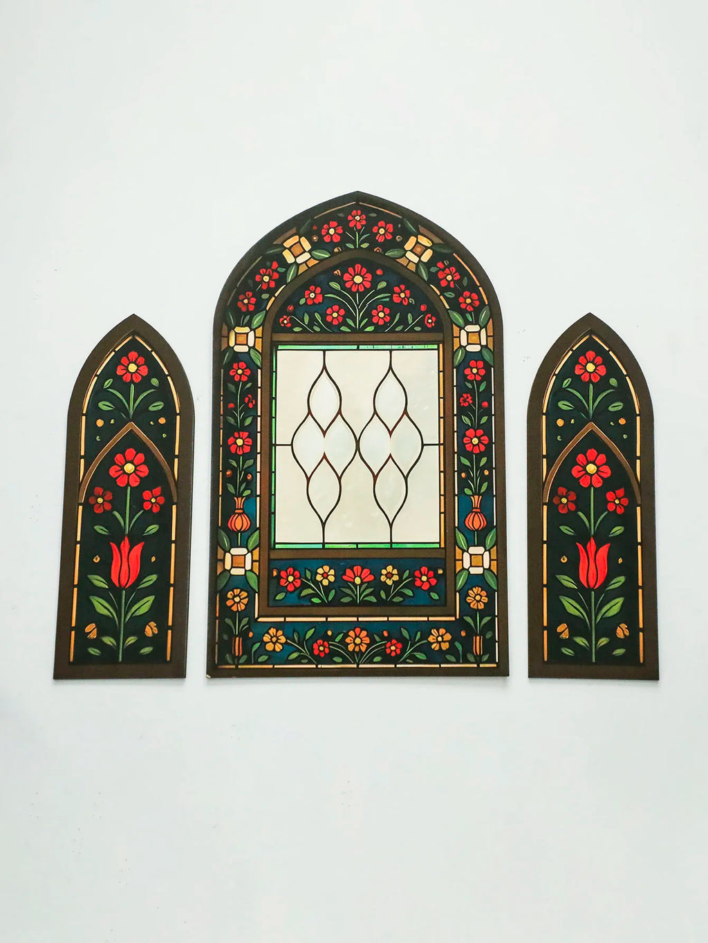 3pcs Islamic Arch Window Style Wall Hanging Floral Pattern Decor Wall Stickers for Ramadan & Eid Home Decor Muslim Festival Gift