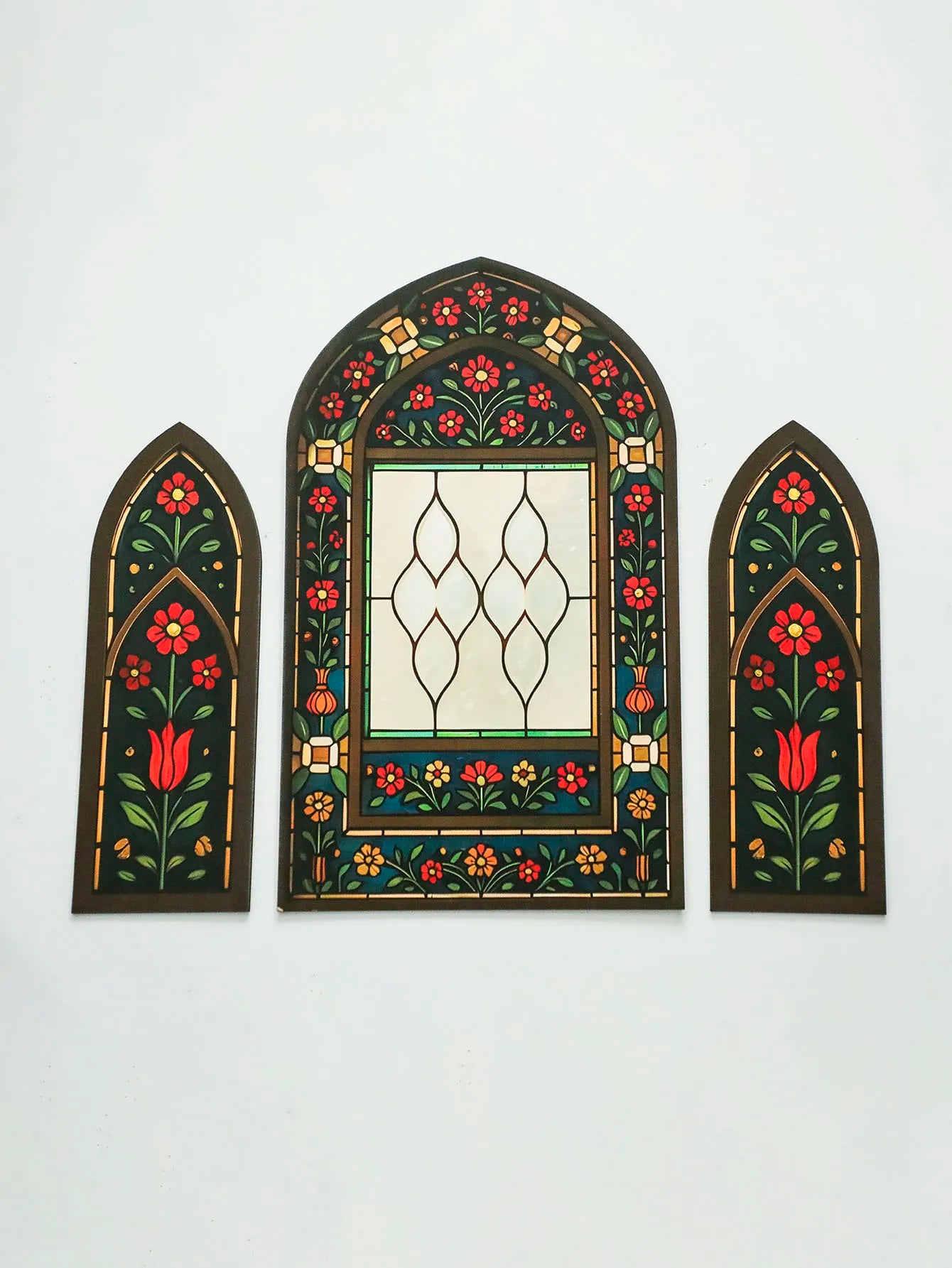 3pcs Islamic Arch Window Style Wall Hanging Floral Pattern Decor Wall Stickers for Ramadan & Eid Home Decor Muslim Festival Gift