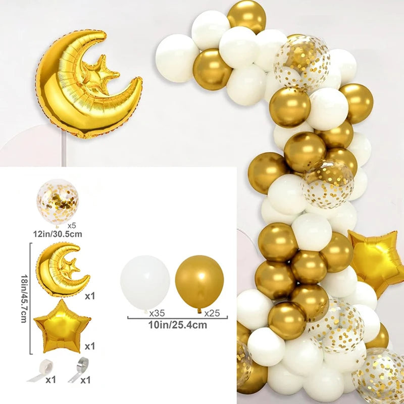 Mubarak Moon Star Foil Balloon Eid Mubarak Party Decorations Ramadan Dinner Table Decor Islamic Party tablecloth Supplies