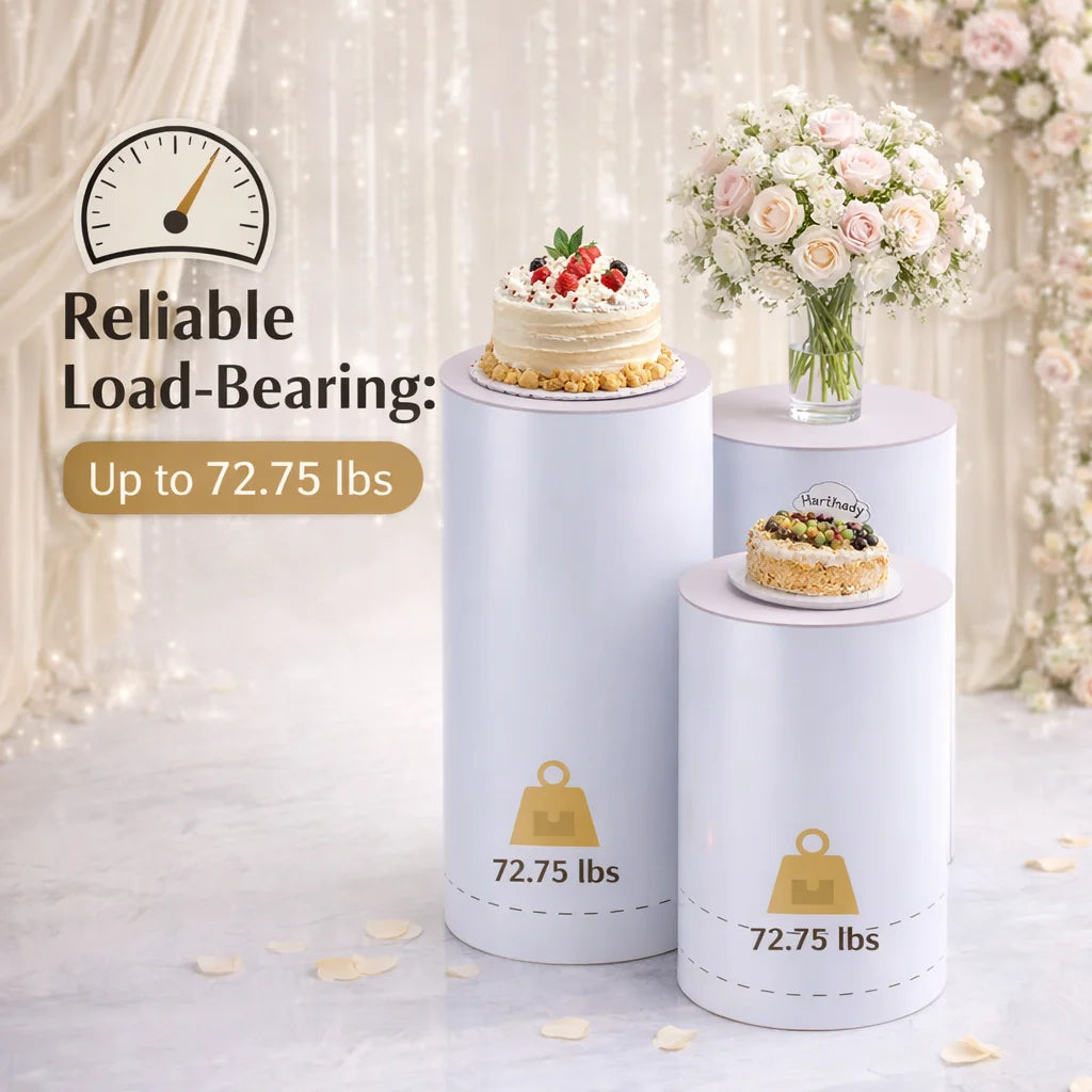 3Pcs White Wedding Round Cylinder Stand,Acrylic & PVC, Modern Decor for Weddings, Events, Birthday Parties,Holds Cakes & Flowers