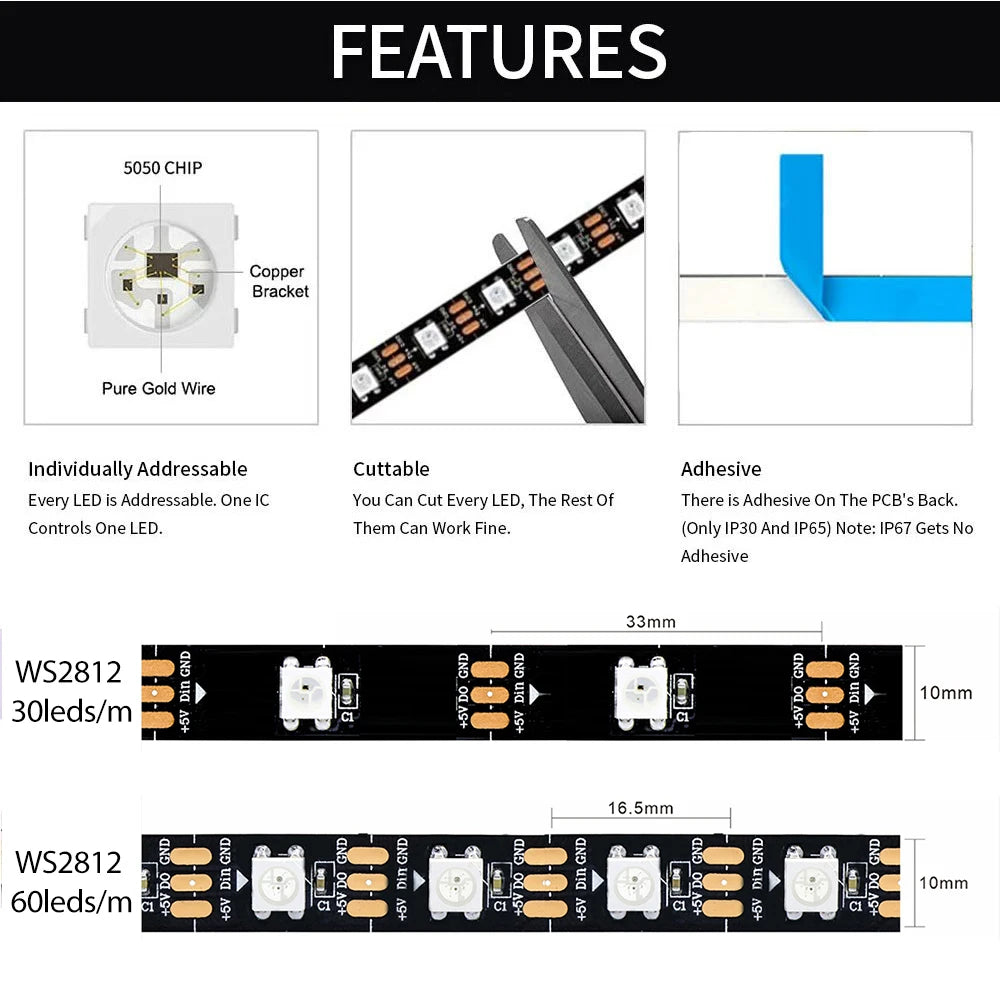 WS2812 Camera Ambient Smart TV LED Backlight TV&PC LED black light Color Sync Tuya LED Light For Inch Tv Pc Led RGB Tape Screen