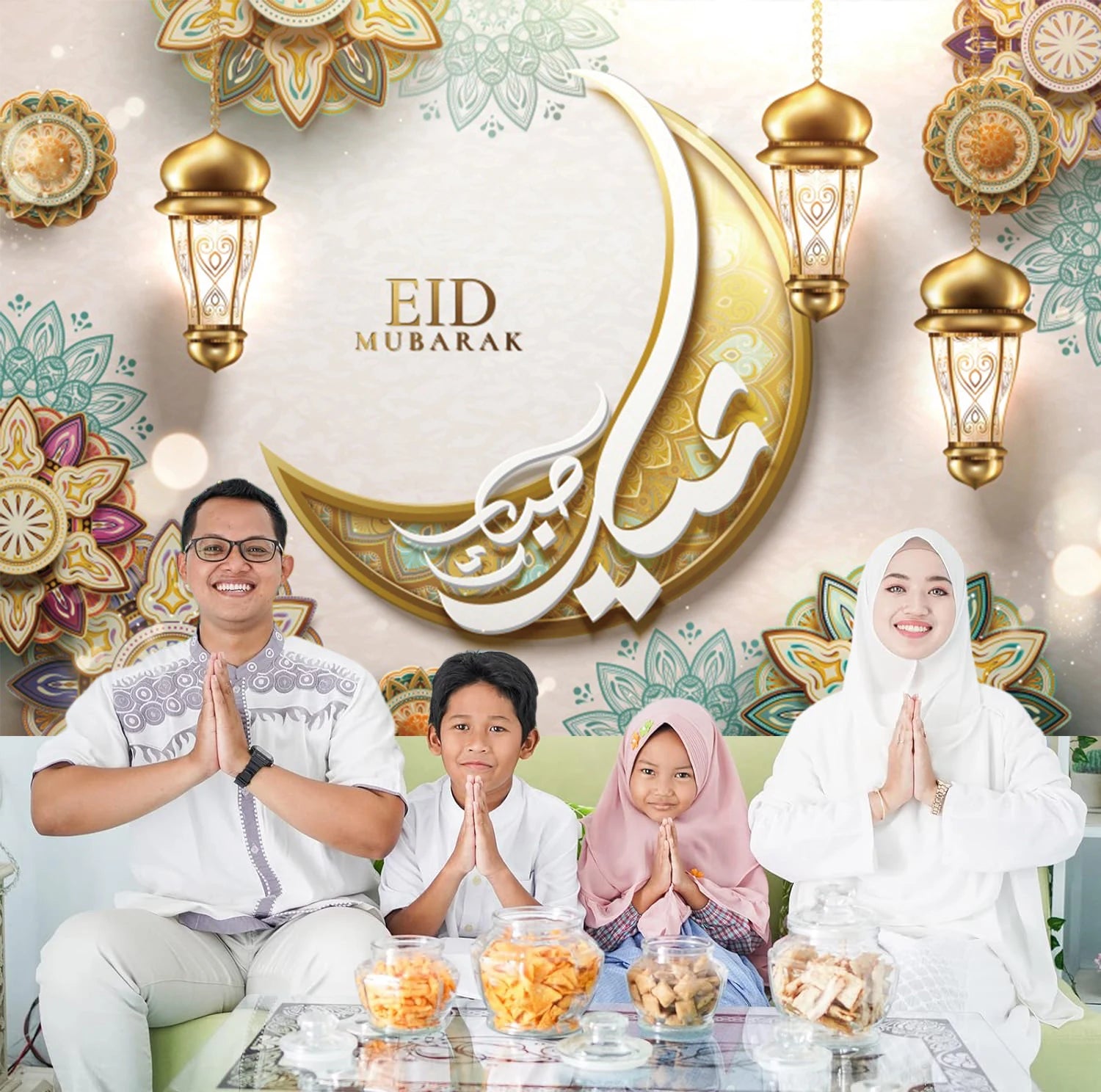 Eid Mubarak Backdrop for Photography EID Al Adha Muslim Ramadan Kareem Moon Lantern Islamic Eid al-Fitr Photo Background Props