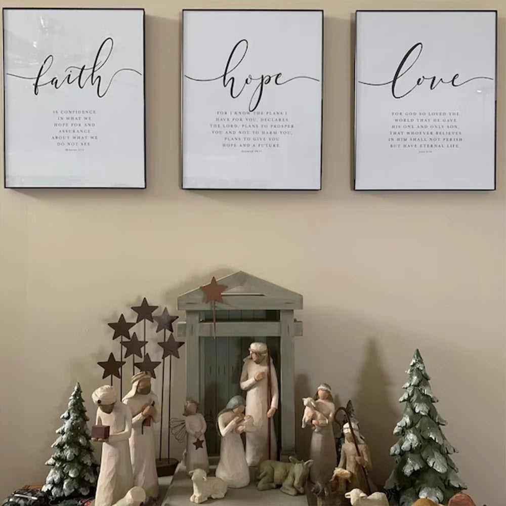 3pcs/Set Faith Hope Love Bible Verse Scripture Quote Hebrews 11 Wall Art Print Pictures For Christian Home Decor