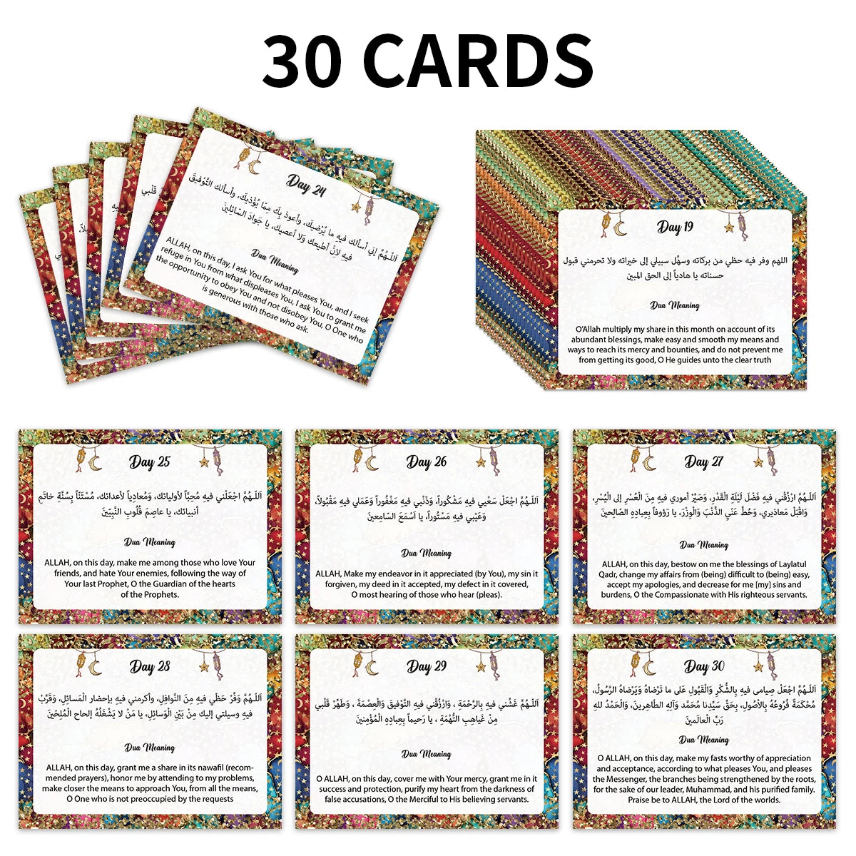 30pcs Ramadan 30 Days Holy Month Dua Cards With Arabic Text,English Translation For Islamic Prayer Reflection,Worship,Eid Gifts