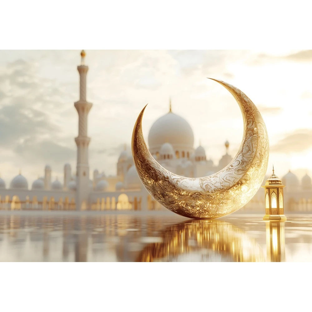 2026 Eid Mubarak Backdrop Islamic Mosque Ramadan Aladdin Moroccan Golden Moon Muslim Kareem Al Fitr Festival Photo Background