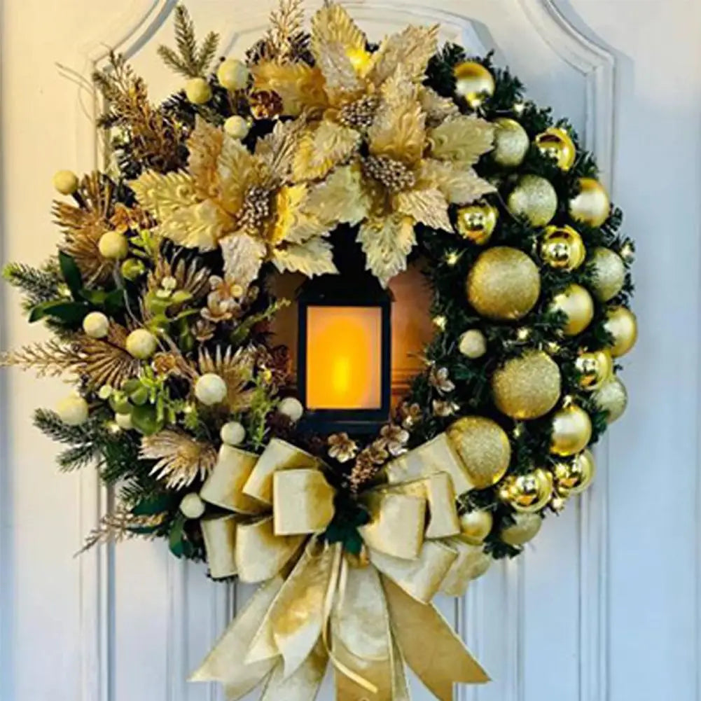Flower Bow Ball Christmas Wreath With Oil Lamp Navidad Party Wedding Door Window Wall Fireplace Staircase Balcony Decoration