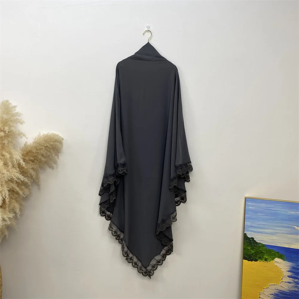 Eid Khimar Lace Long Khimar Hijab Scarf Muslim Modest Prayer Hijabs Islam Clothing Ramadan Djellaba Kebaya Jalabiya Headscarf