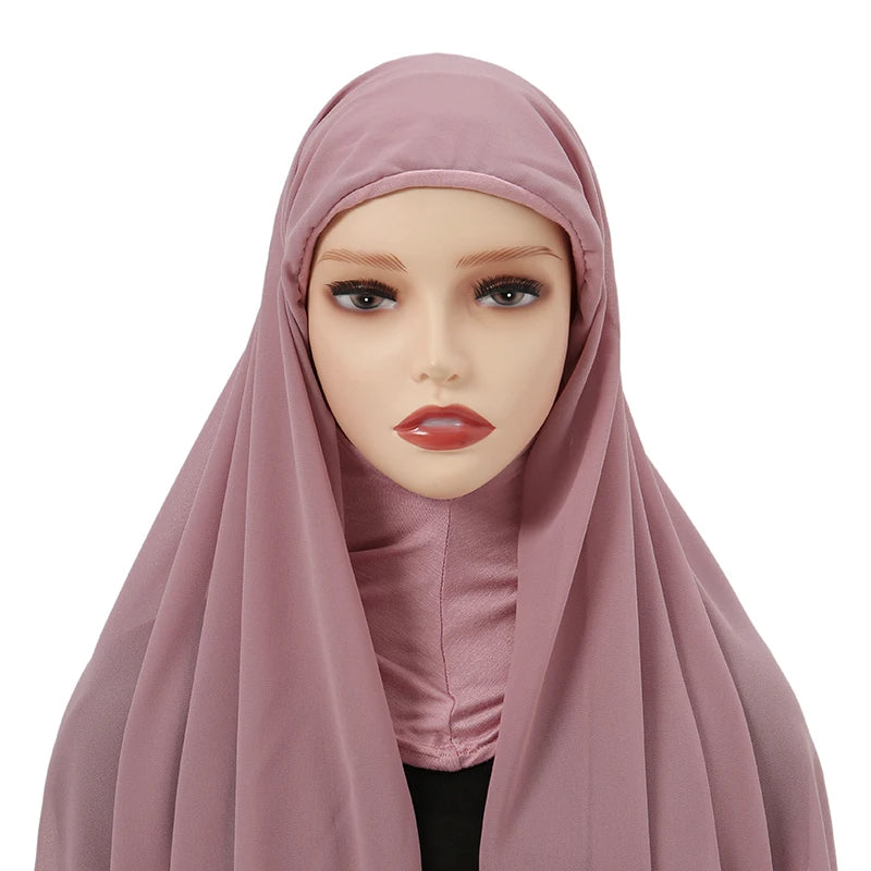 Instant Hijabs Cap with Neck Cover Ready to Wear Scarves Chiffon Hijab For Woman Veil Muslim Islamic Scarf For Women's Headscarf