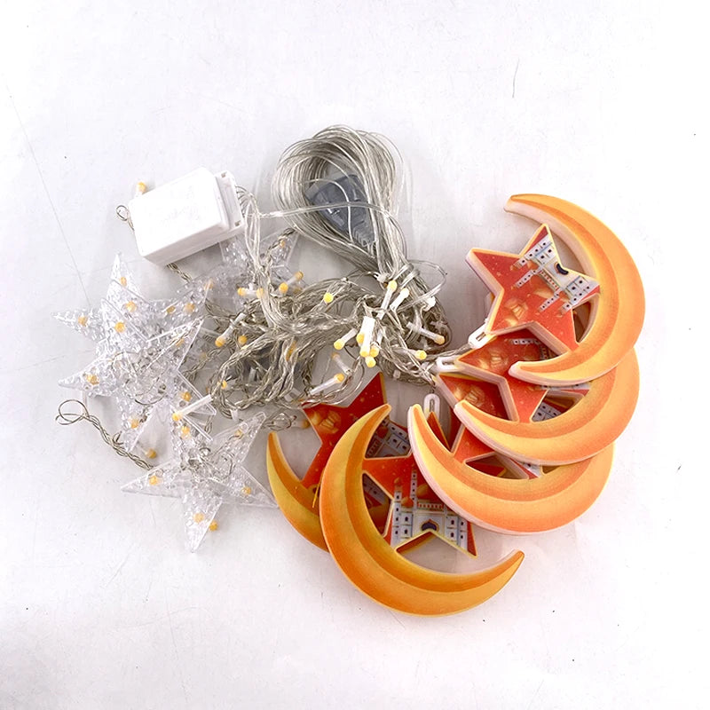 2026 Eid Al-Fitr Mubarak LED String Lights Moon Stars Curtain String Lights Islamic Ramadan Kareem Decoration for Home Garden