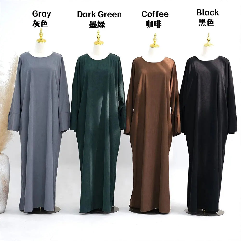Closed Casual Corduroy Winter Abaya for Muslim Women – Eid 2025 Moroccan Kaftan Caftan Modest Dress