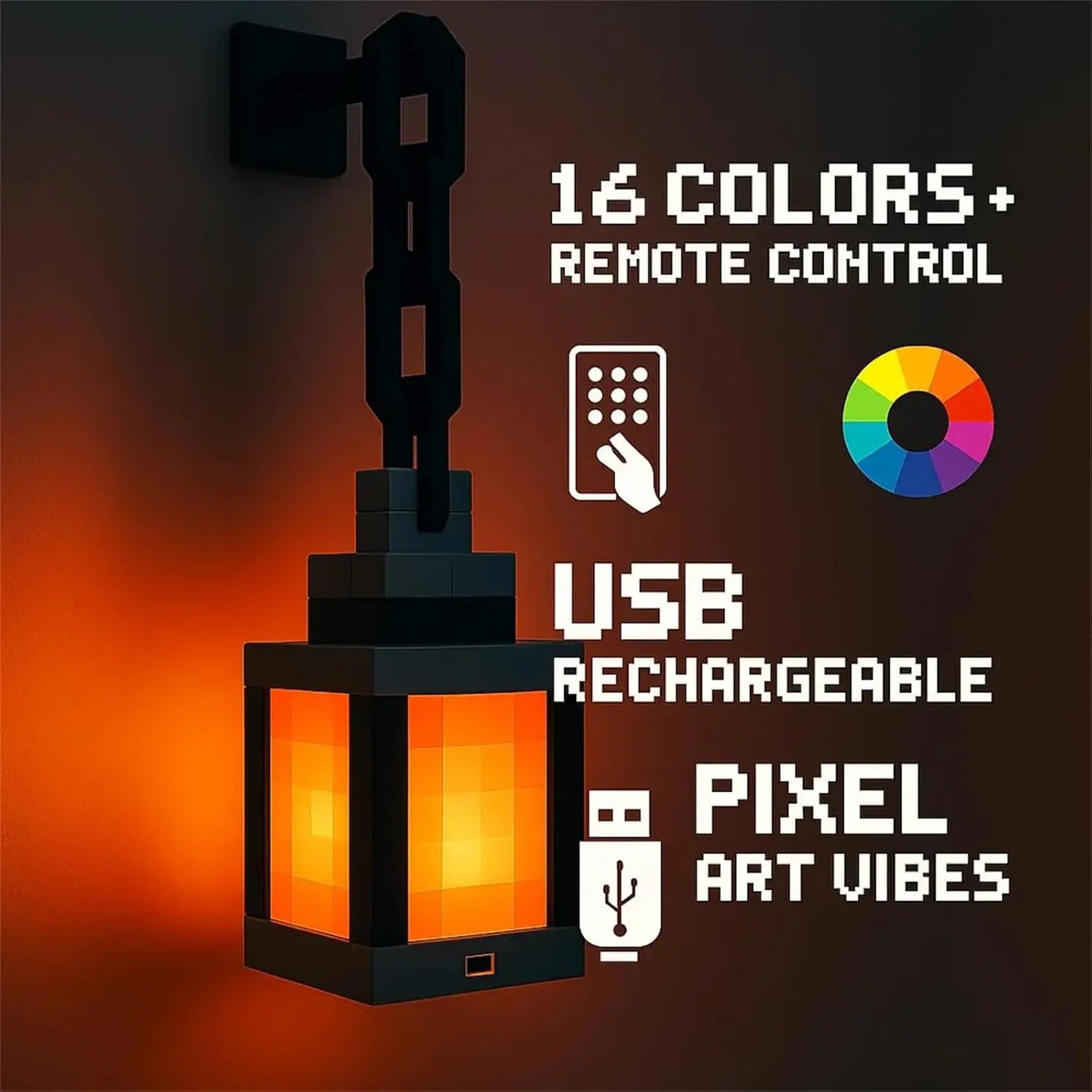 16 Colors Luminous Lantern Nightlight Game Pixel Style Atmosphere Light Rechargeable DIY Home Decor Ornament Festival Lantern