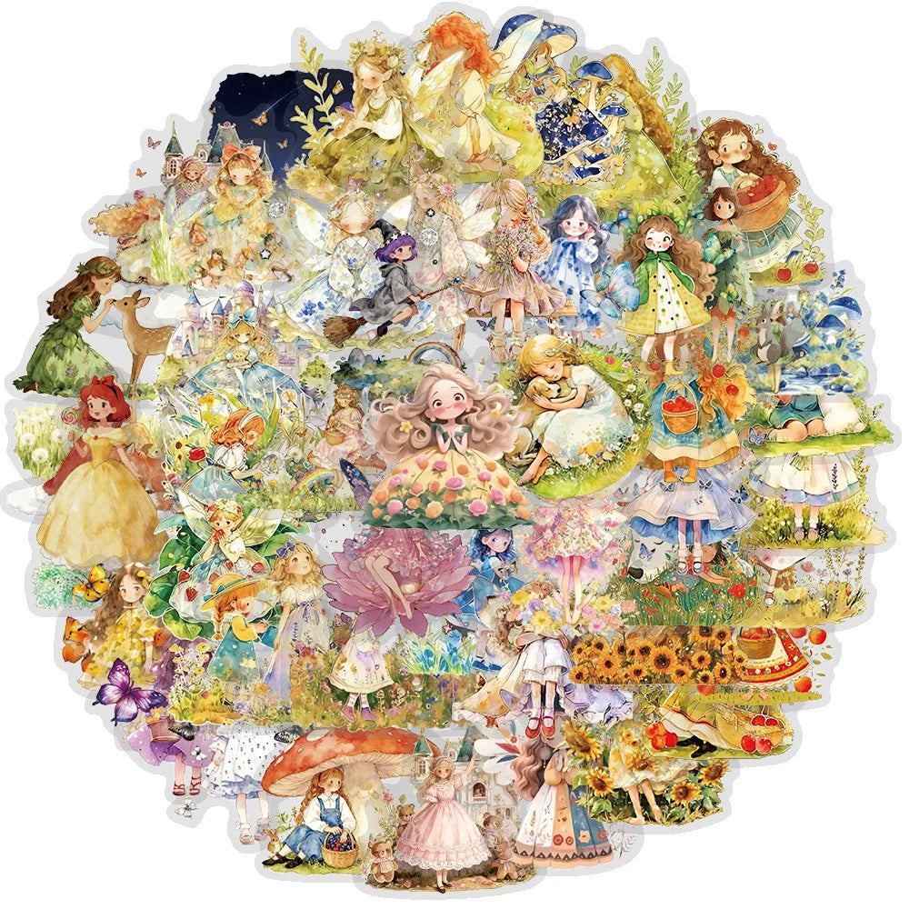 50Pcs Fairytale Princess Stickers Castle Decals Fantasy Pink Vinyl Art Set For Adults Journal Stationery Notebook Laptop Decor