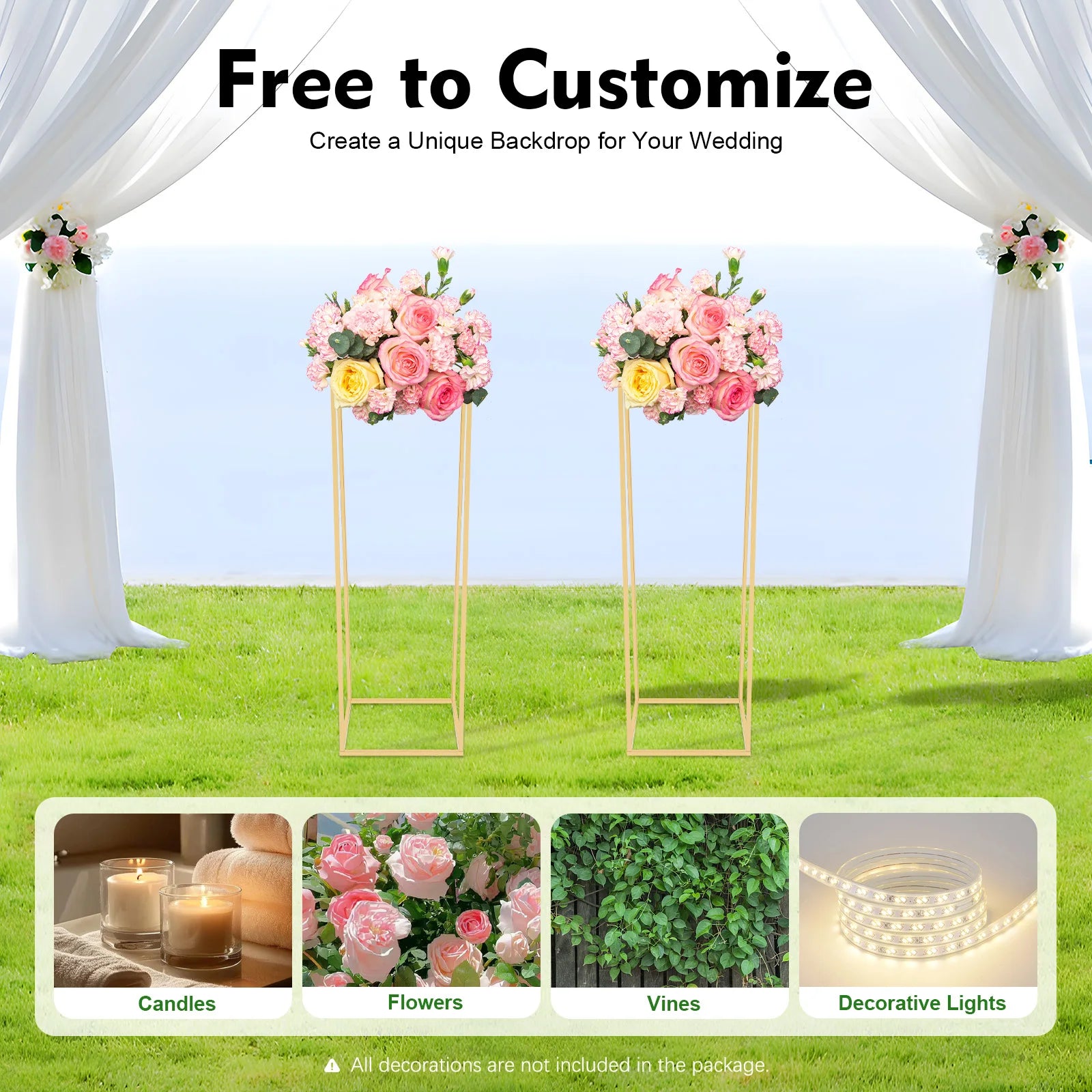 Wedding Flower Stand,Gold Metal Floor Stand Column Vase Flower Stand for Centerpiece Event Decorations Easy Assembly and Storage