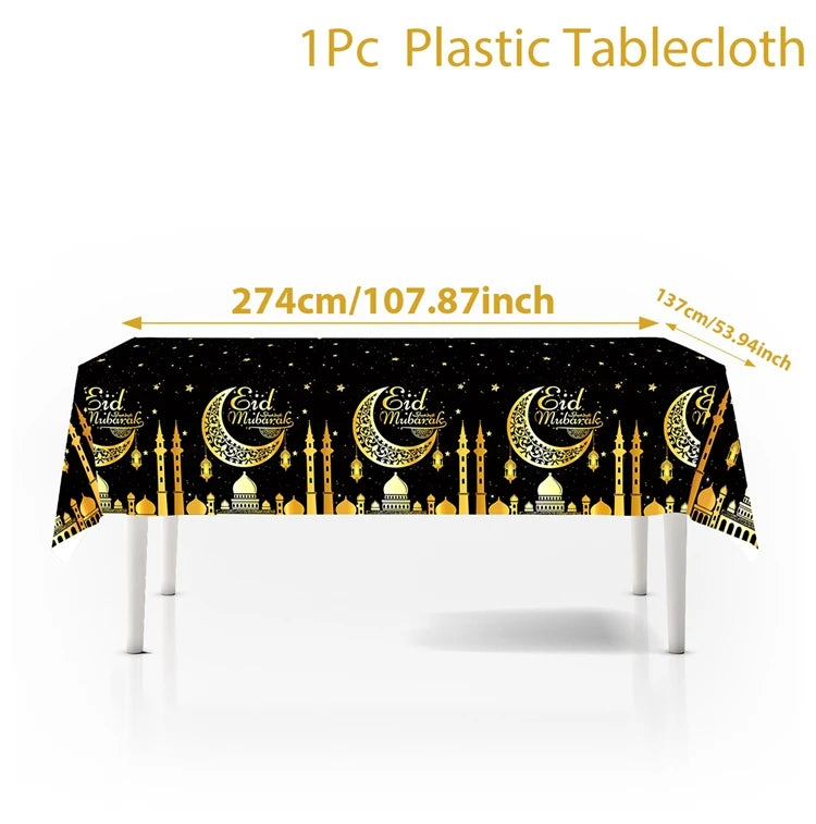 Eid Mubarak Tablecloths Ramadan Decoration 2025 for Home Islamic Muslim Party Decor Ramadan Kareem Tableware Eid Al Adha Gifts