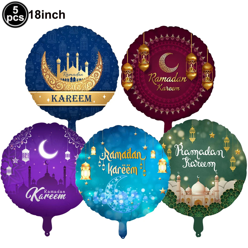 Ramadan Gold Moon Balloon Round Eid Holiday Foil Balloons Eid Mubarak Latex Balloons Ramadan Islamic Festival Party Decorations
