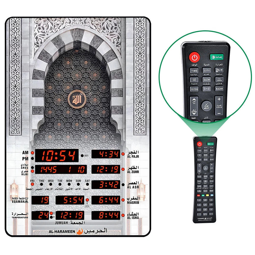 LED Digital Prayer Clock Azan Mosque Alarm Clock Islamic Muslim Wall Clock With Remote Control Calendar Ramadan Home Decoration