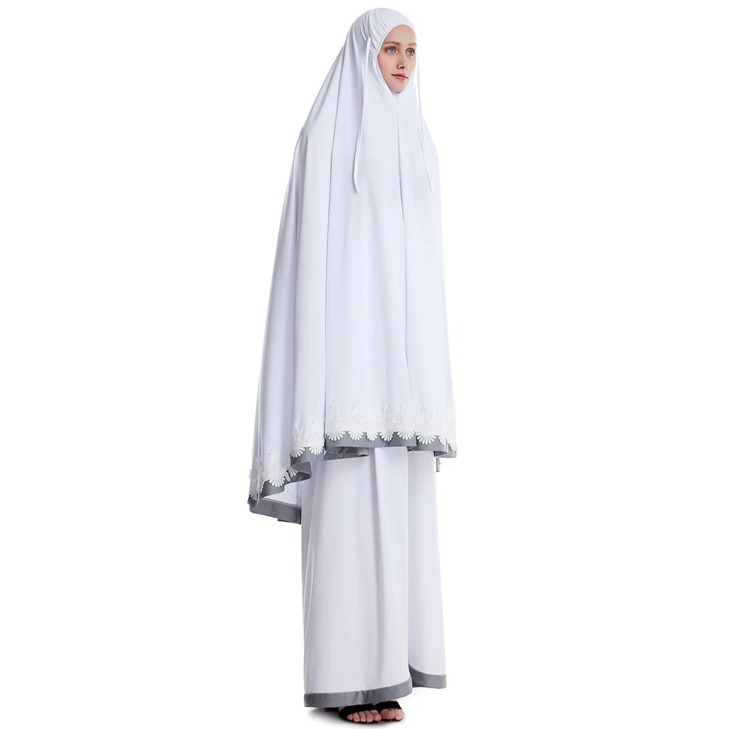 Muslim Women Burqa Dress Lace Two-piece Suit Ethnic Lady Hijab Abaya Suit Ramadan Eid Prayer Garment