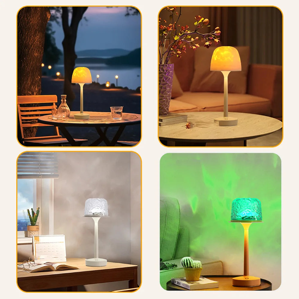 16 Color Water Ripple Atmosphere Desk Lamp Mushroom Table Lamp LED High Footed Desk Lamp with Remote Projection Atmosphere Light