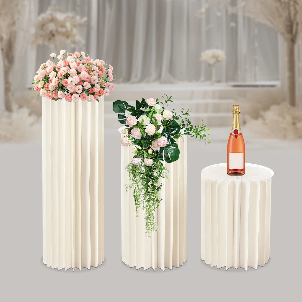 3Pcs Foldable Cardboard Flower Stands Wedding Centerpieces Cardboard Vases Round Pillars Pedestal Cake Stands for Wedding Party