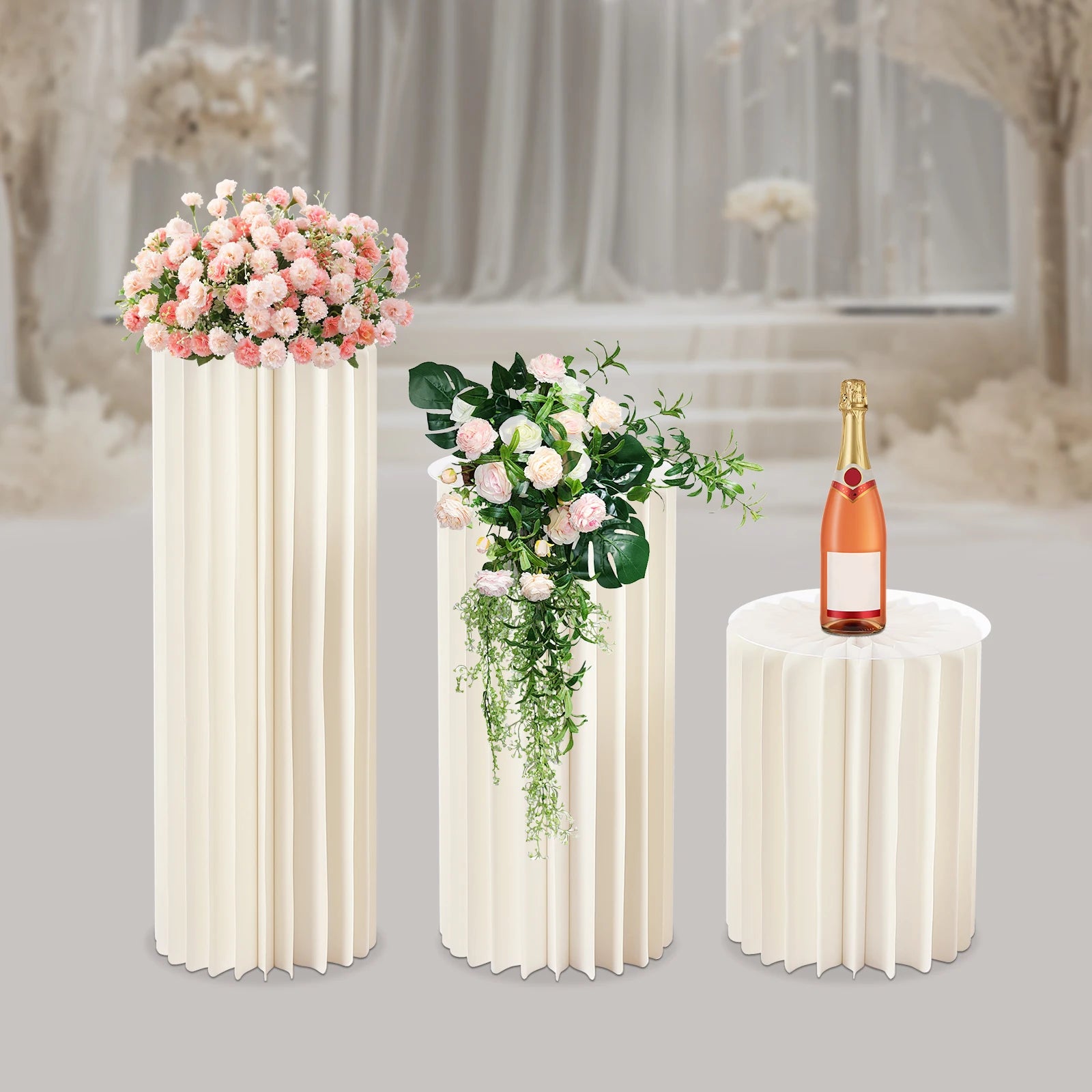 3Pcs Foldable Cardboard Flower Stands Wedding Centerpieces Cardboard Vases Round Pillars Pedestal Cake Stands for Wedding Party