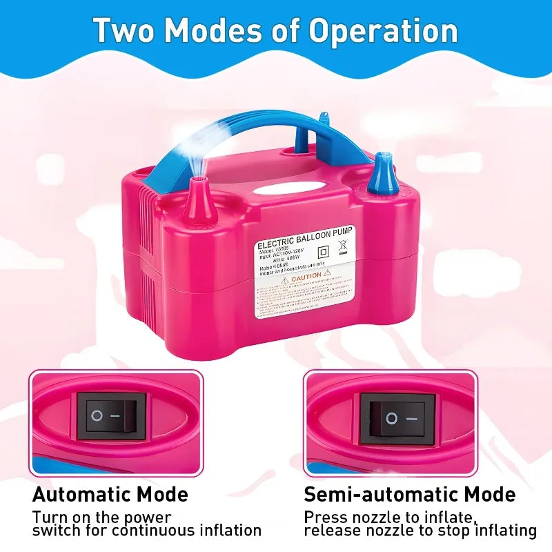 Double Nozzle Electric Balloon Inflation Pump, 600W Portable Balloon Pump for All Balloon Arch Party Birthday Wedding Decoration