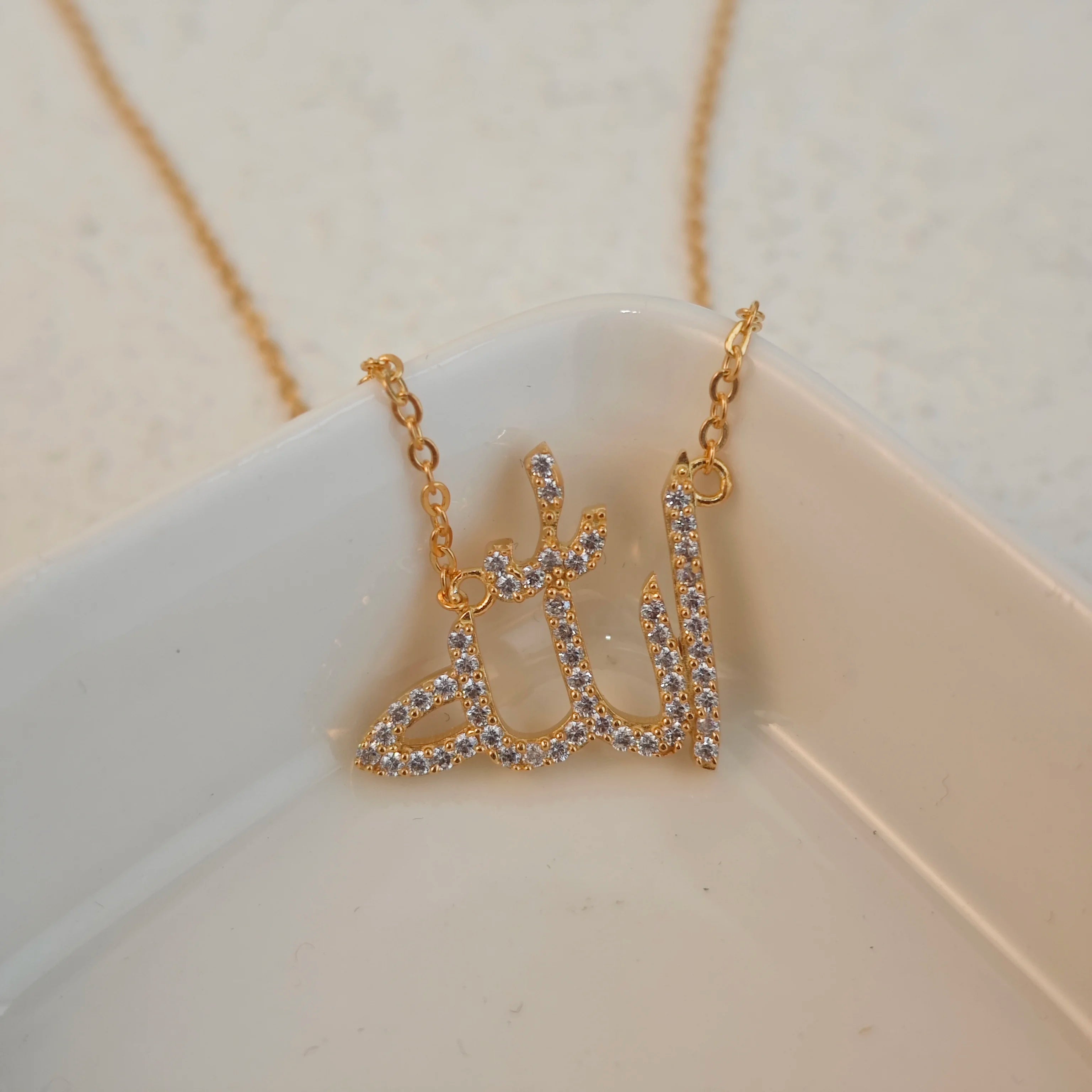 925 Silver Islamic Arabic Allah Necklace Zircon Jewelry Dainty 18k Gold Plated Muslim Pendant Best Eid Gift For Mother Gift
