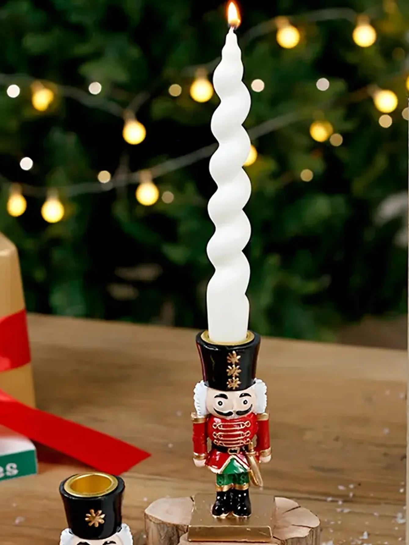Nutcracker Candle Holder Adorable Figurine Tabletop Christmas Decor Festive Home Decoration Holiday Shelf Table Centerpiece