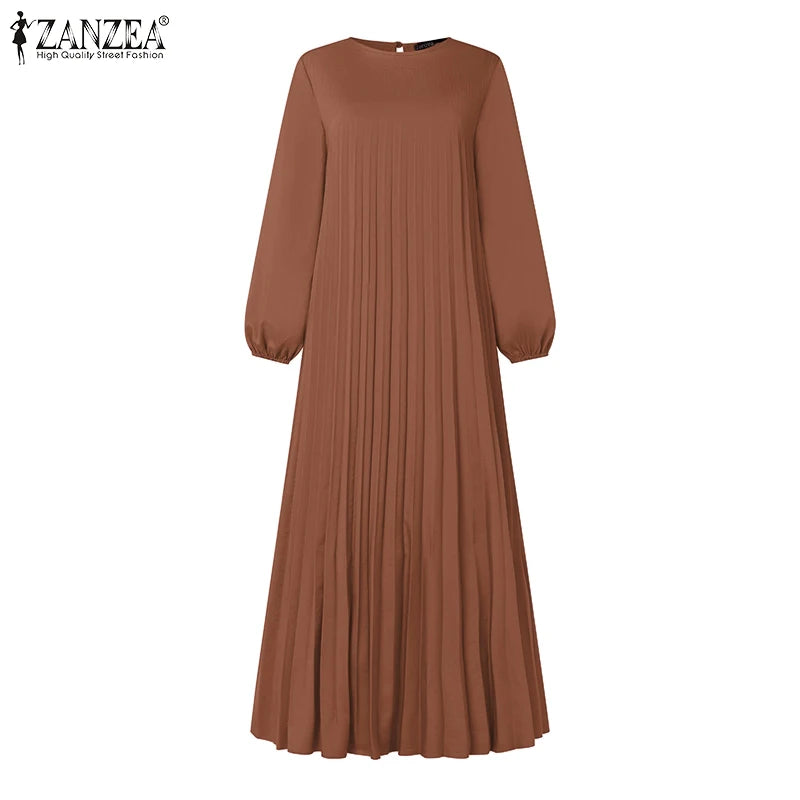 2025 ZANZEA Islamic Hijab Women Abaya Robe – Elegant O-Neck A-Line Dress