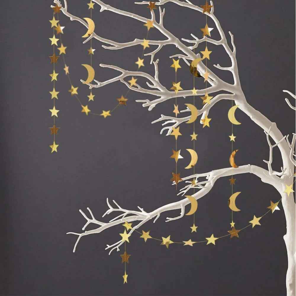 Gold Star Moon Circle Dot Crescent Lamp Eid Paper Garland Gold Mubarak Ramadan Streamer Backdrop Muslim Party Banner Decorations
