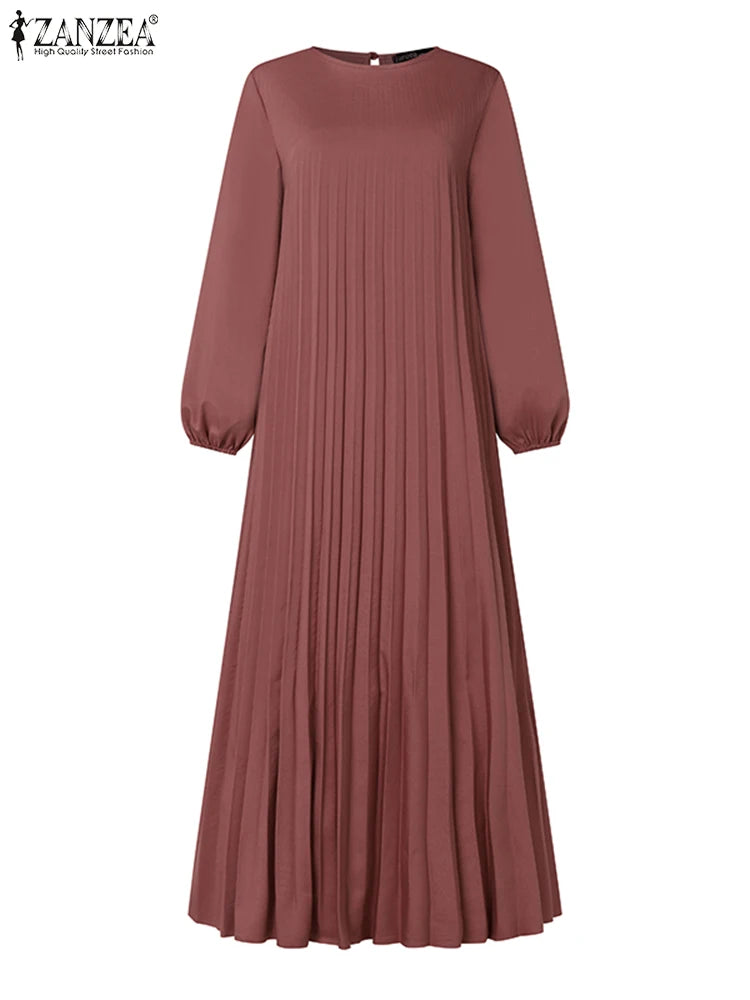 2025 ZANZEA Islamic Hijab Women Abaya Robe – Elegant O-Neck A-Line Dress