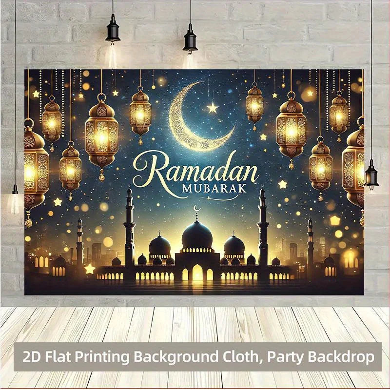 One 2D background cloth, Islamic Ramadan blessing light night scene background cloth, multi-functional polyester background