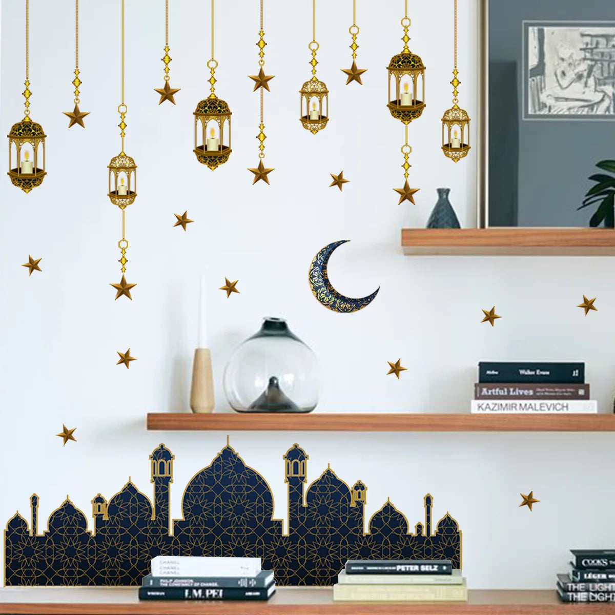 Ramadan Wall Decor Stickers Islamic Muslim Wall Decals Eid Mubarak Ramadan Lantern Moon Star Window Decor For Home Decorations