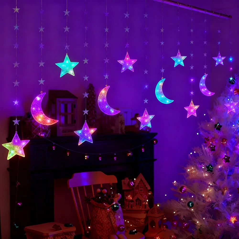 LED Moon, Star & Heart String Lights – Holiday Party & Room Decoration