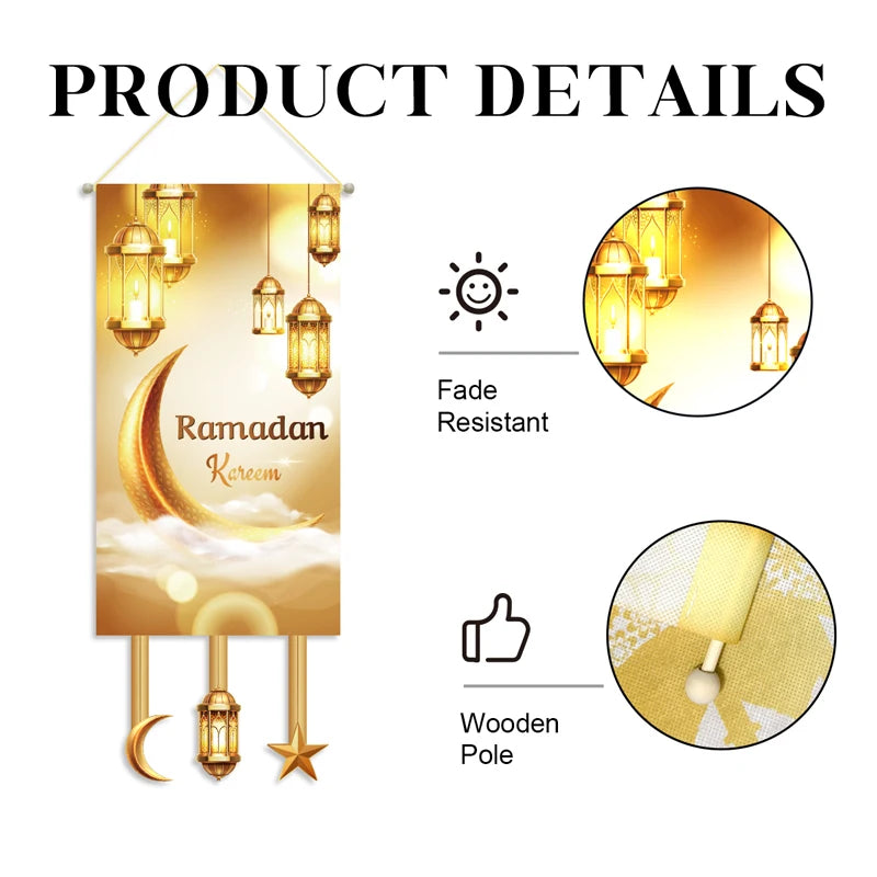 Eid Mubarak Decorations Ramadan Kareem Hanging Door Sign Ramadan Hanging Flag Welcome Wall Banner Eid Al-Fitr Party Supplies